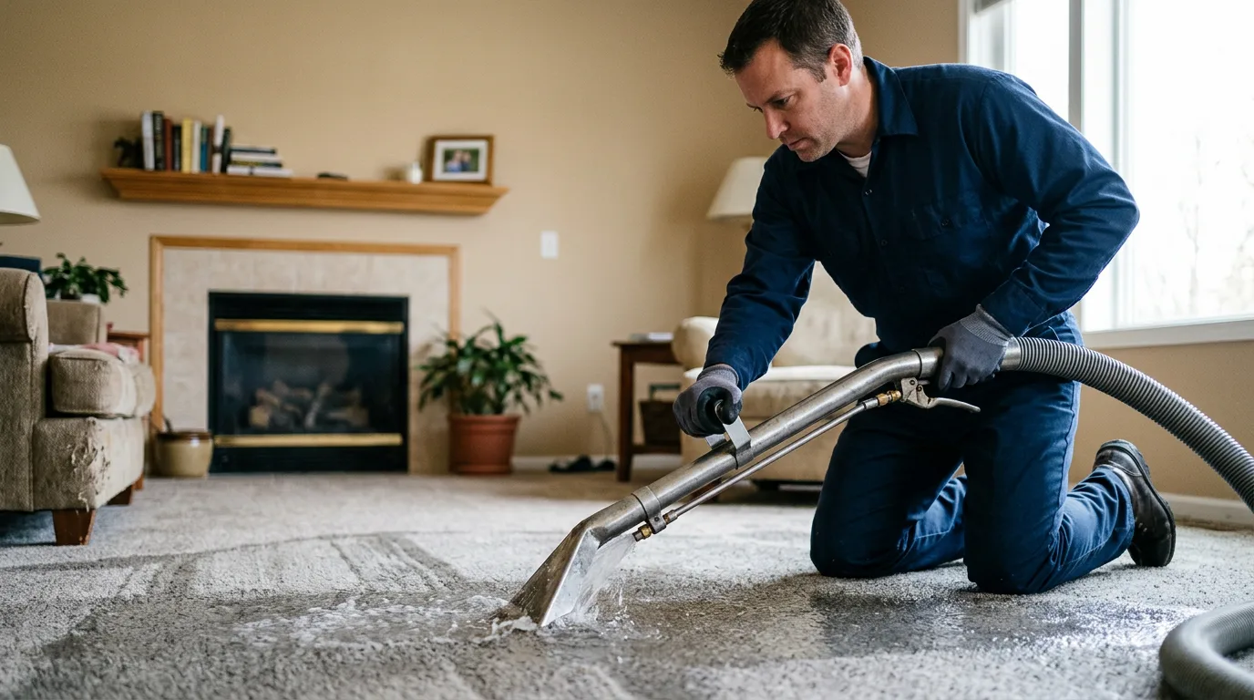 Water damage restoration technician working near Bennington, IN